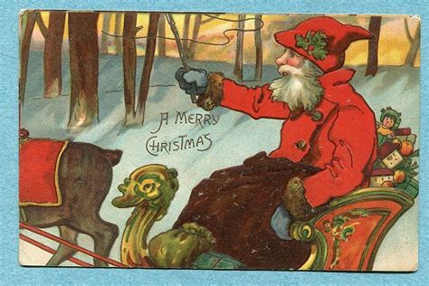 Santa Claus Postcard In Sleigh 1909 Christmas Ephemera Merry Christmas