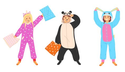 Christmas Pajama Vector Sticker Clipart Three Cartoon Kids In