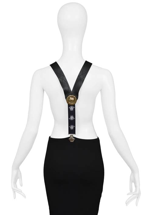 Rare Versace Leather Studded Suspender W Medusa Hardware And Elastic