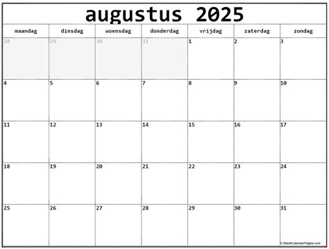 Augustus 2025 Kalender Nederlandse Kalender Augustus