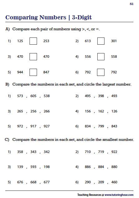Comparing 3 Digit Numbers Worksheets Comparing Numbers Worksheet