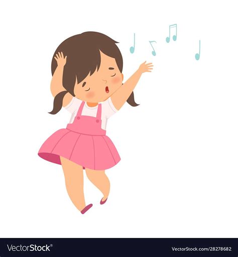 Sweet Brunette Girl Singing And Dancing Adorable Kid Having Fun And