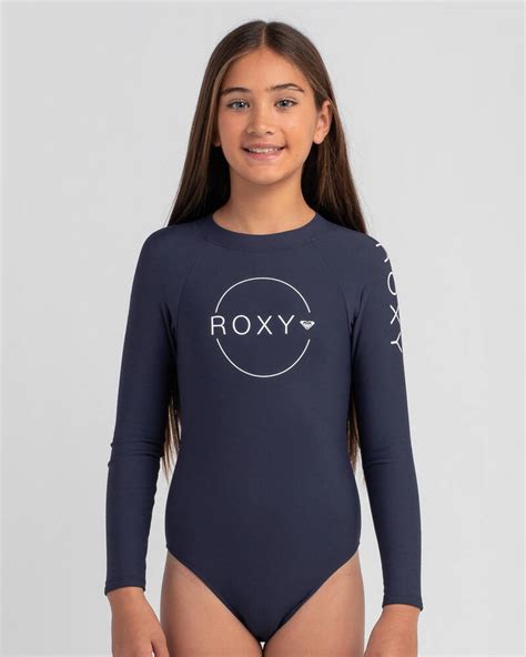 roxy girls heater long sleeve surfsuit in mood indigo city beach australia