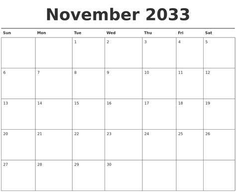 October 2033 Blank Calendar Template