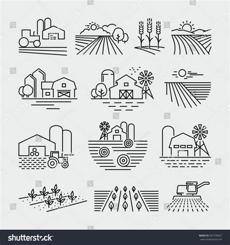 Farm Farming Fields Line Icons Vector Stock Vector Royalty Free