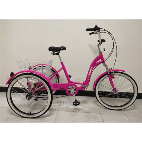 Adults Folding Tricycle In Pink 24 Wheels 6 Speed Shimano Gears