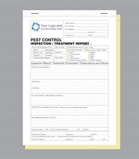 Pest Control Inspection Report Form A4 Personalised Pad Book Print