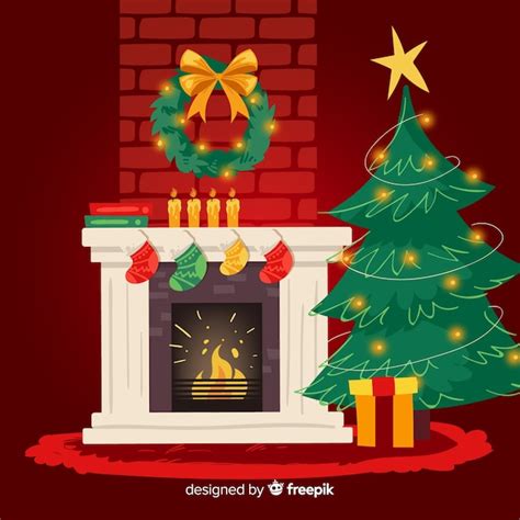 Christmas Fireplace Illustration Vector Free Download