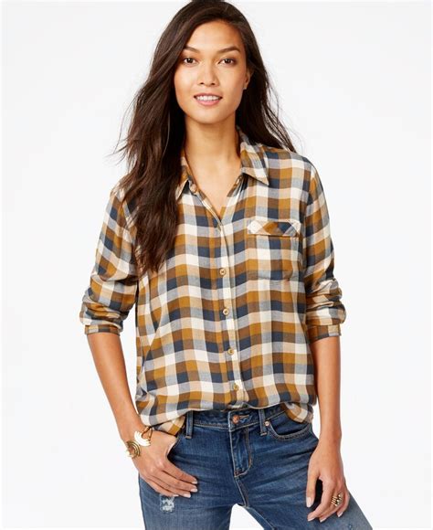 Lucky Brand Long Sleeve Plaid Shirt Tops Women Macys Brown Long Sleeve Shirt Long