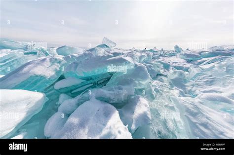 Blue Hummocks Of Of Lake Baikal Ice In A Stretched Widescreen Format