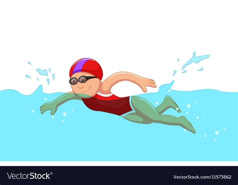 Funny Cartoon Girl Swimmer In The Swimming Pool Vector Image