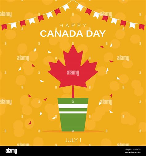 Happy Canada Day Banner With Maple Leaf Greeting Card For Canada Day