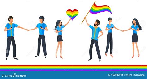 conjunto del mes del orgullo lgbtq multitud de personas con banderas de arco iris y corazones
