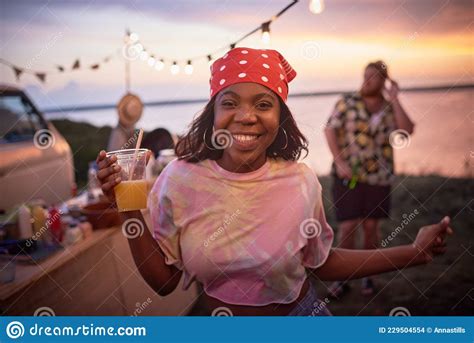 Woman Having Fun At Beach Party Stock Photo Image Of Portrait Party