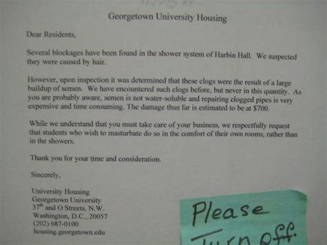 25 Fake Letters Warning Students Not To Masturbate In Dorm Showers