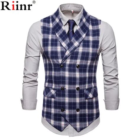 Riinr 2018 New Brand Men Double Breasted Wedding Suit Waistcoat Vests