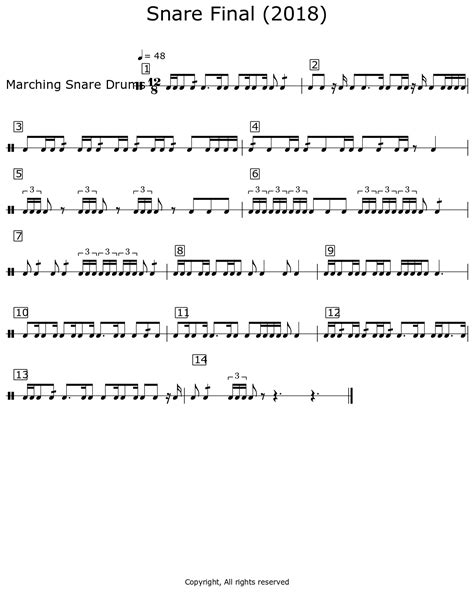 Snare Final 2018 Sheet Music For Marching Bass Drums