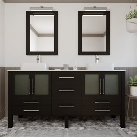 This vanity comes with a choice of matching wood top or stone countertop or it can be purchased with no countertop. 72 inch Espresso solid wood an porcelain Double Bathroom ...
