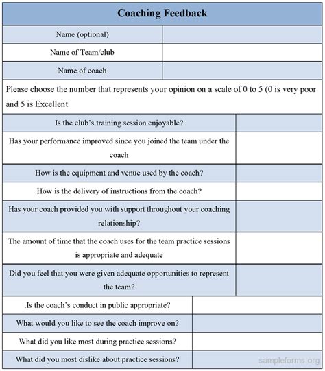 Coaching Feedback Form Sample Forms