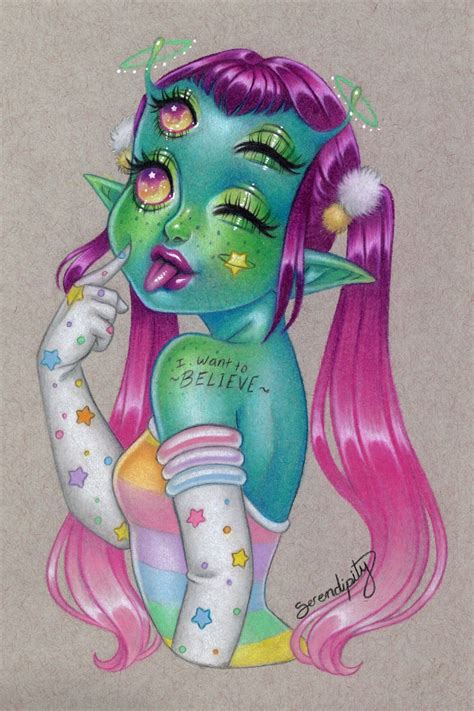 Alien Cutie~ Artist Ig Serendipitytheartist Pastel Goth Art Alien Drawings Girls Cartoon Art