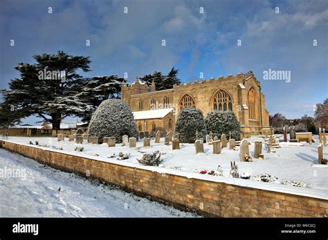 Winter Snow Covering St Marys Church Marholm Village Cambridgeshire
