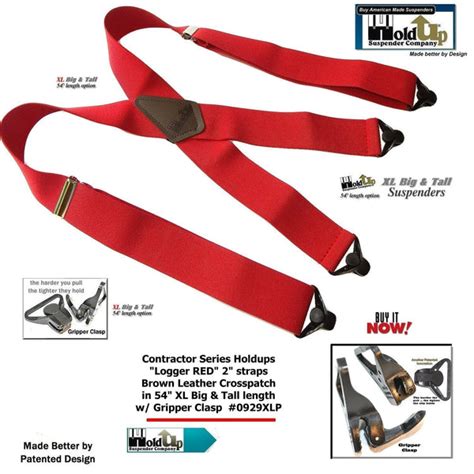 Extra Long Xl Logger Red Holdup Work Suspenders With Patented Gripper