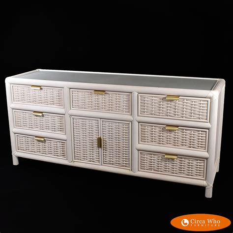 Woven Rattan And Pencil Reed Dresser Circa Who