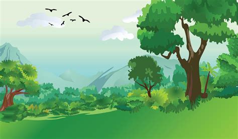 Illustration Of A Summer Forest Landscape In Cartoon Style Vector