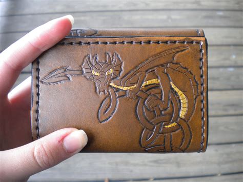 Hand Tooled Dragon Celtic Knot Leather Wallet Trifold
