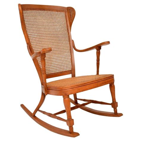 Antique Victorian Stomps Burkhardt Quartersawn Oak Caned Rocker Rocking Chair For Sale At