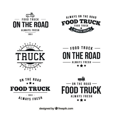 Festival shop transport to cook and sell meals food truck stock illustrations. Collection of retro food truck logotype Vector | Free Download