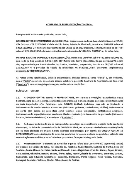 Contrato De Representação Josue Mendes Pdf Lei Das Obrigações Indenização