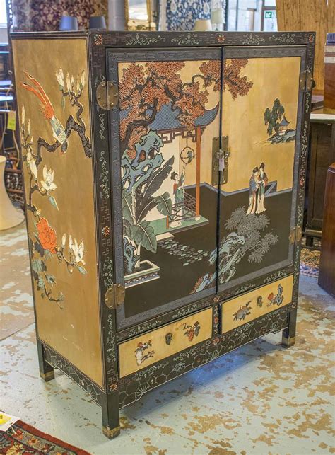 Chinoiserie Cabinet 20th Century Black Polychrome Lacquered And Gilt