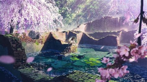 Anime Cherry Blossom Landscape Wallpapers Wallpaper Cave