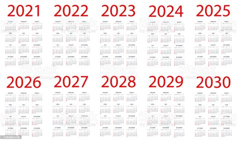 Ilustración De Calendario 2021 2022 2023 2024 2025 206 2027 2028 2029