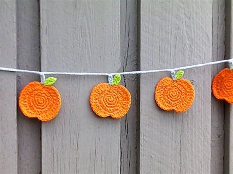 Pumpkin Garland Autumn Decor With 9 Crocheted Pumpkin Halloween