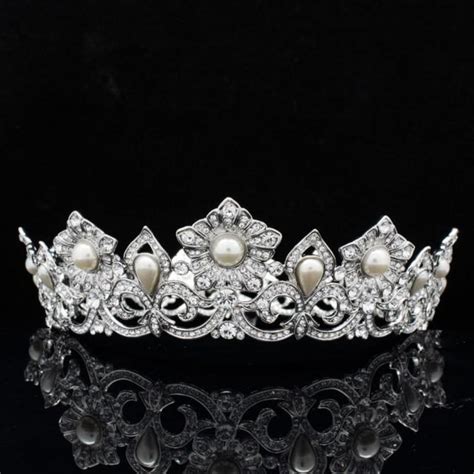 Full Bridal Crown Princess Bride Swarovski Crystal Pearl Wedding Crown