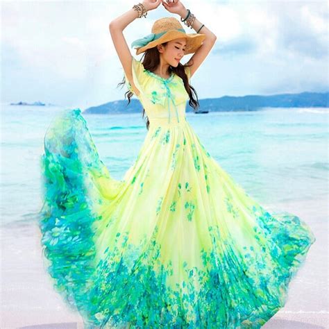Fashion Woman Boho Dress Casual Chiffon Long Beach Dress