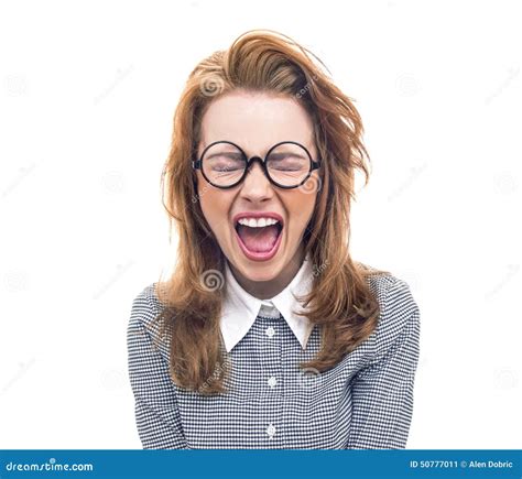 Screaming Geek Or Loony Girl Isolated On White Stock Image Image Of