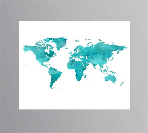 Printable Large World Map World Map Print Blue Turquoise World Map