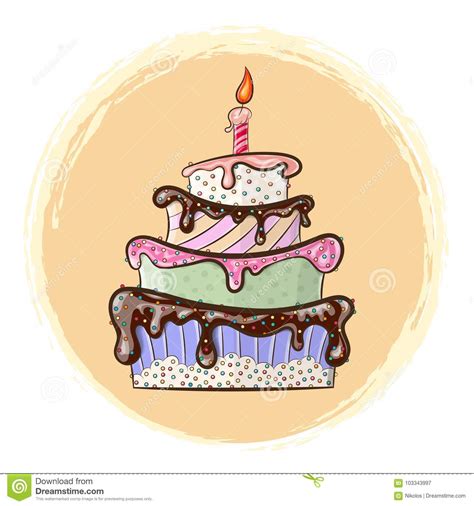 Beautiful Festive Cake With A Candle Stock Vector Illustration Of
