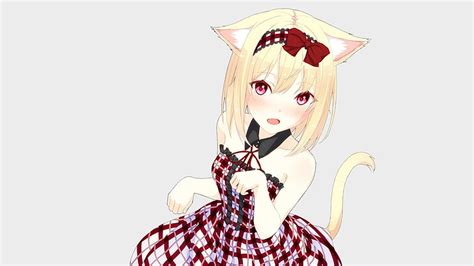 리본 동물 귀 애니메이션 고양이 소녀 금발 원작자 네코 미미 애니메이션 소녀들 Hd 배경 화면