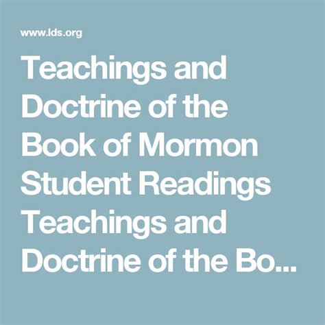 Teachings And Doctrine Of The Book Of Mormon Student Readings Teachings