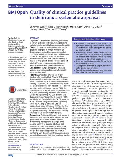 Pdf Quality Of Clinical Practice Guidelines In Delirium A Systematic Appraisal