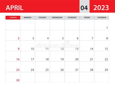 April 2023 Template Calendar 2023 Template Vector Planner Monthly