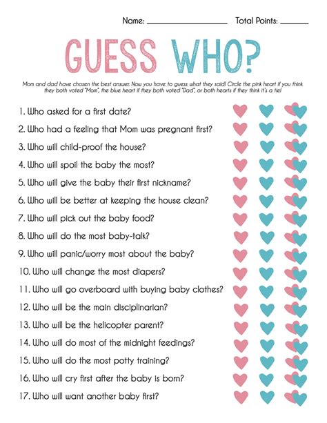 Guess Who Mommy Or Daddy Game Mom Or Dad Quiz Baby Shower Game Gender