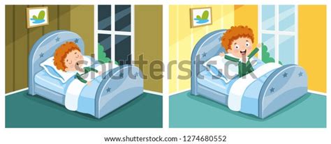 Vector Illustration Kid Sleeping Waking Stock Vector Royalty Free