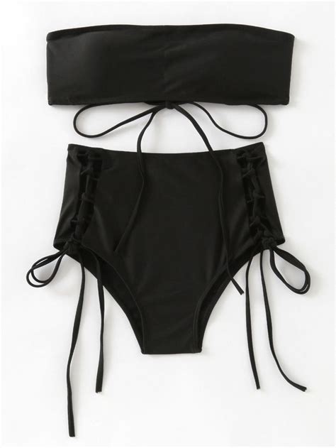 Lace Up Bandeau With High Waisted Bikini Set Bandeau Bikini Set