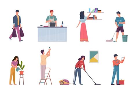 Premium Vector Housewives Woman Housewife Doing Housework Happy