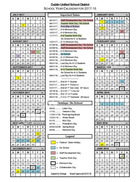 2017 2018 School Calendar Dublin Unified School District Dublin Ca